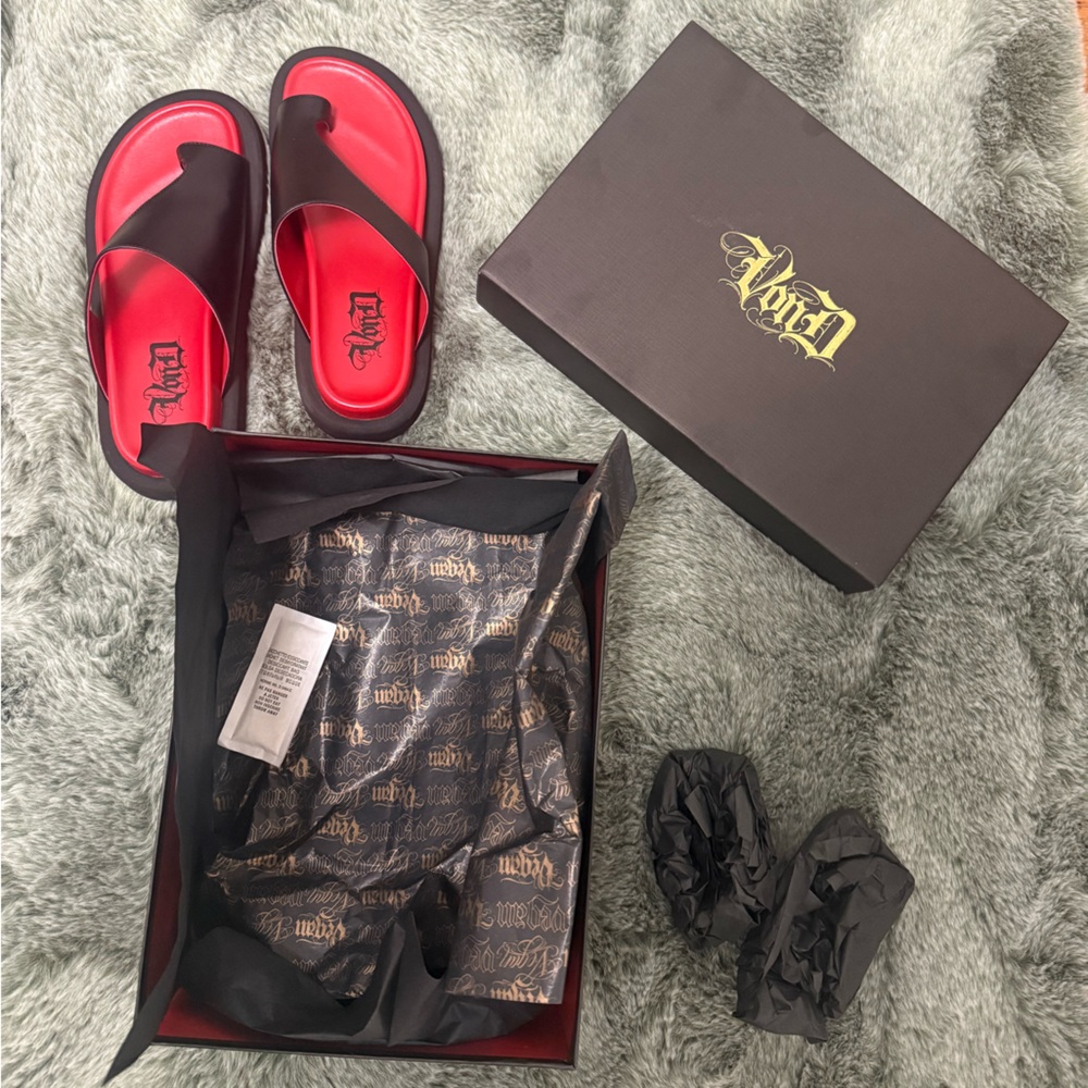 Red and Black Slide Sandals